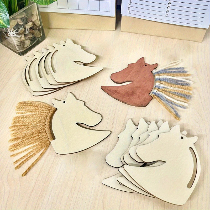 Wooden Horse-Head-Shaped Ornaments Set for Painting DIY Crafts Party Decor