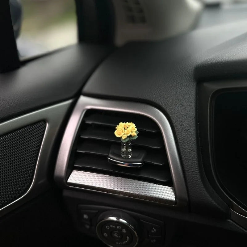 Car Interior Decoration Mini Resin Rose Sunflower Vase - Auto Center Console Ornament