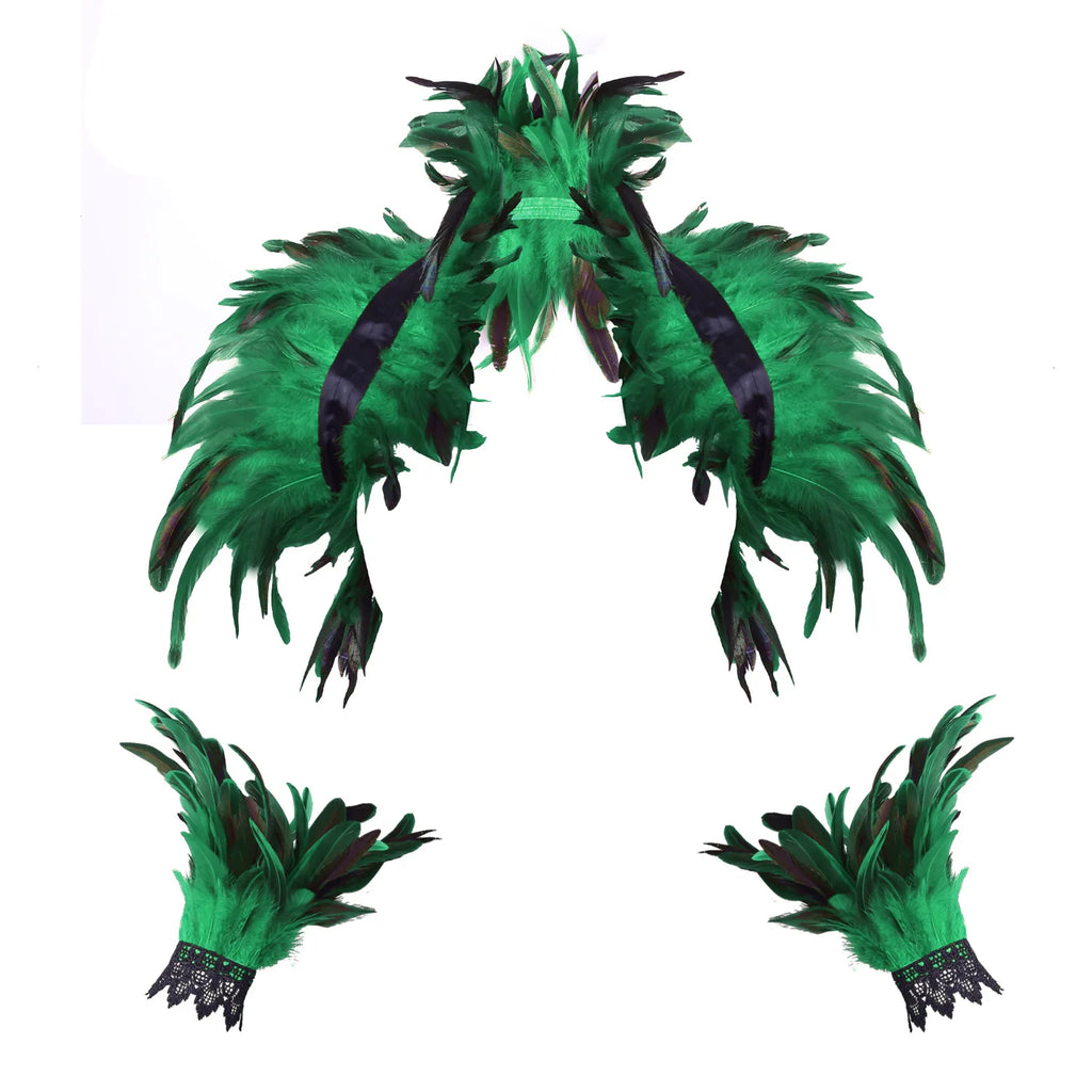Halloween Feather Shawl Wristlet Set for Women and Men - Punk Party Dress Up