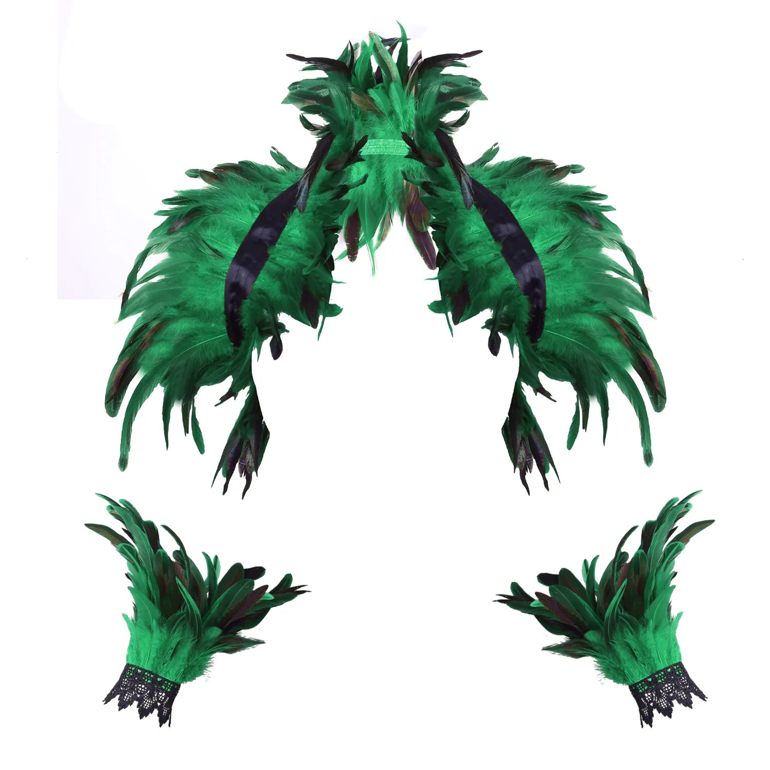 Halloween Feather Shawl Wristlet Set for Women and Men - Punk Party Dress Up