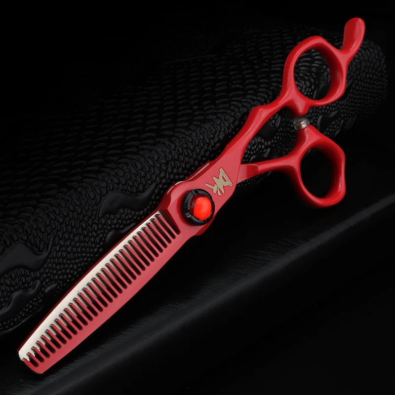 6 Inch Hair Cutting & Thinning Scissors - Red, Green, Black - Professional Salon Style