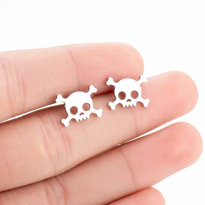 Halloween Skull Earrings for Women - Stainless Steel Gothic Jewelry, Multiple Colors