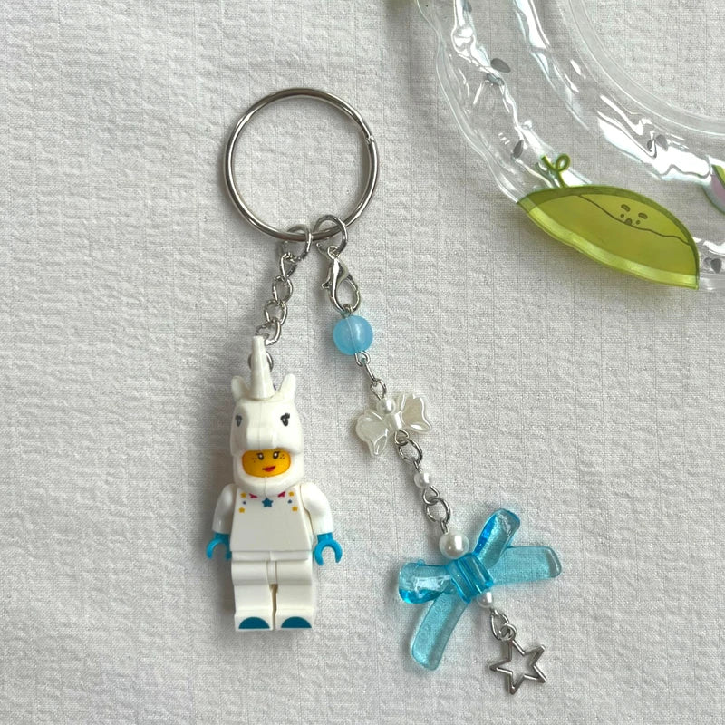 Cute Pink Fairy Batman Building Block Keychain Charms for Couples & Friends