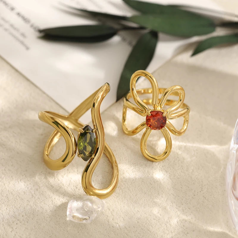 Wild & Free Irregular Gold Plated Stainless Steel Ring for Women - Trendy Vintage Jewelry