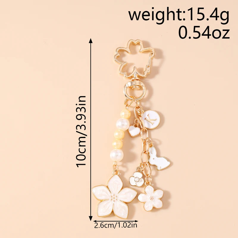 Enamel Flower Keychain for Women Girls Pearl Crystal Pendant Handbag Accessory Gift