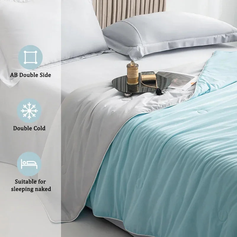 Cooling Summer Comforter Blanket Twin/King Size Reversible Ice Silk Bed Cover