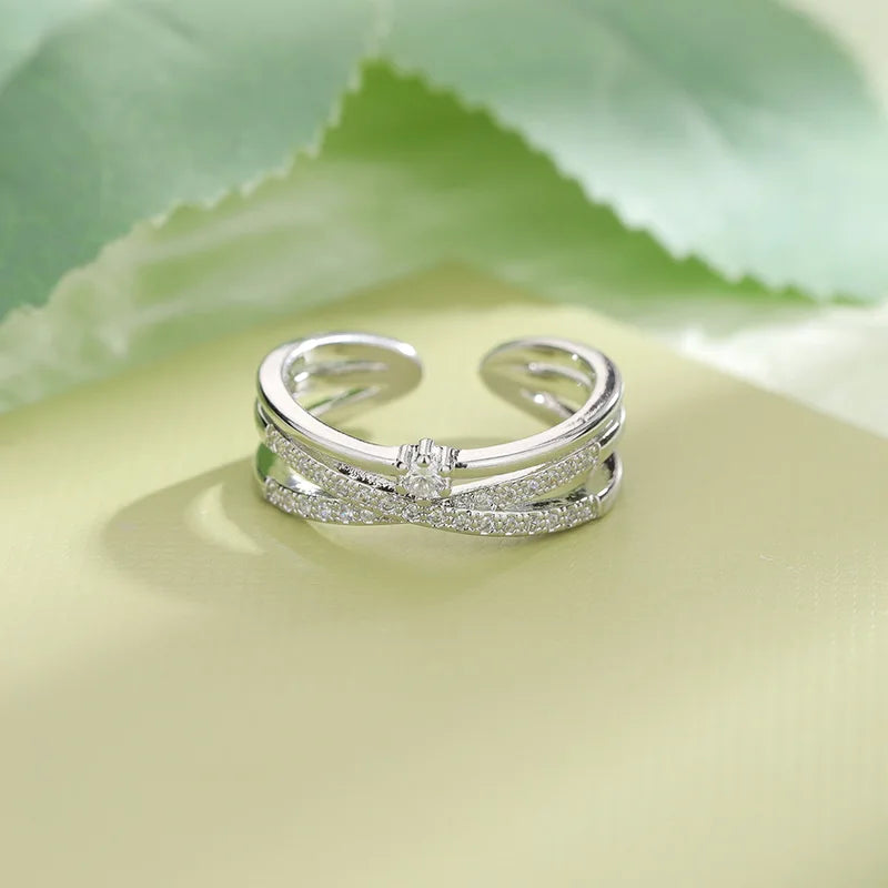 Sterling Silver Zircon Engagement Ring for Women Adjustable Wedding Jewelry