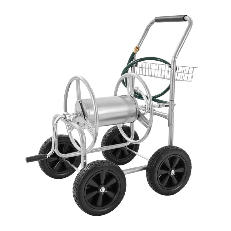 Heavy Duty Garden Hose Reel Cart 250ft with Steel Frame & Basket