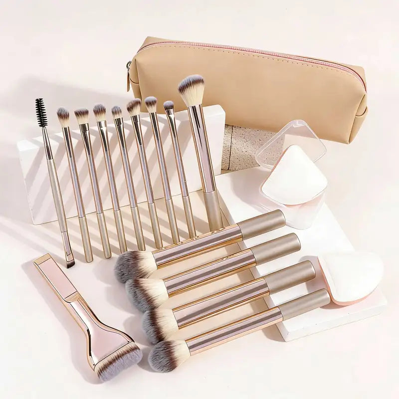 Makeup Brush Set with Makeup Bag & Air Puff Accessories - 13 or 17 Pieces