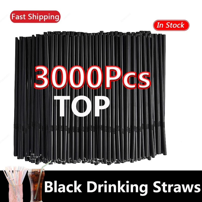 Black Drinking Straws for Cocktails & Beverages - 50,3000Pcs Wholesale Bar & Party Supplies