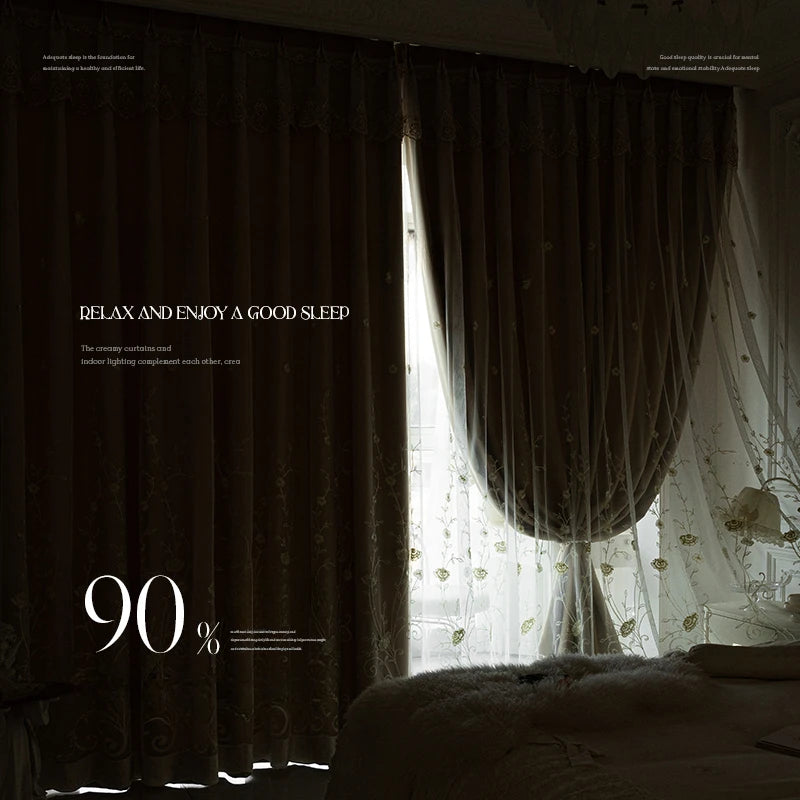 Cream Style Double Curtains for Living & Bedroom Blackout Gauze Customizable