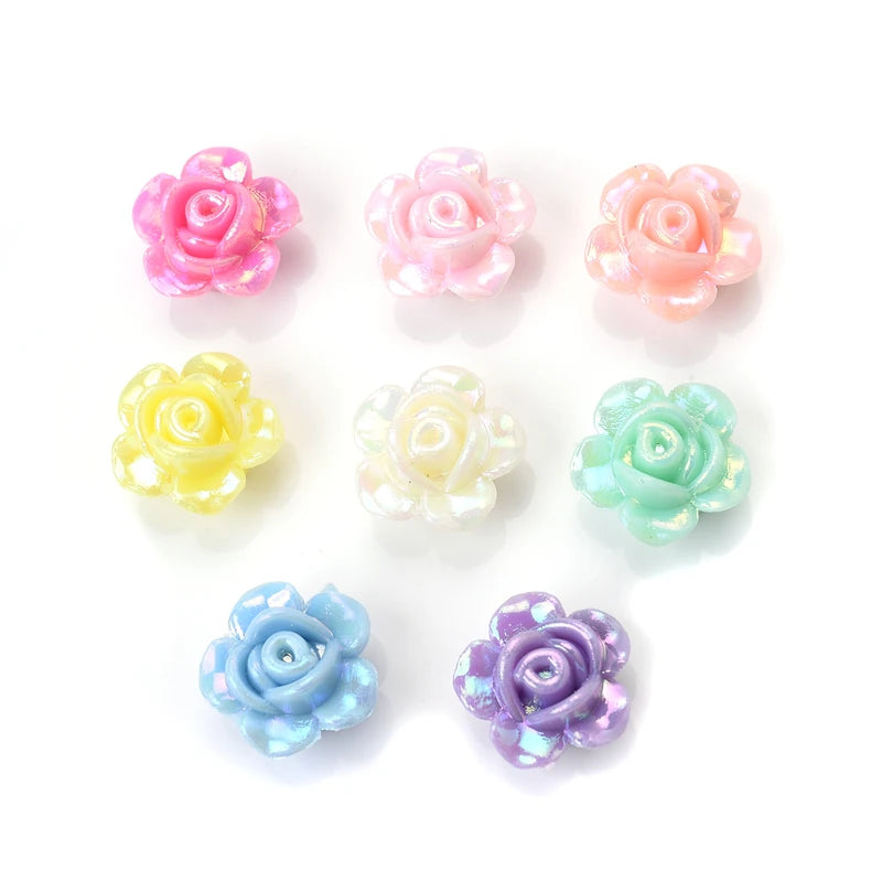 50pcs Acrylic Beads 13x8mm Multicolor Rose Flower Spacer Jewelry Making Supplies