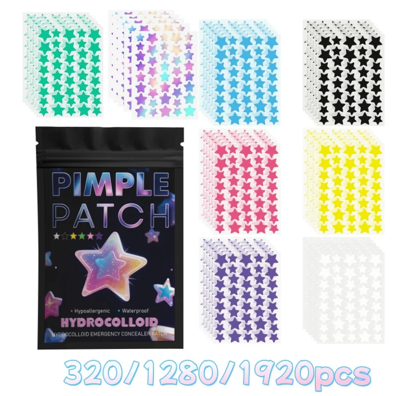 Rainbow Star Acne Patches Set - Hydrocolloid Invisible Pimples Cover, Multi-Size, Gentle & Travel Ready