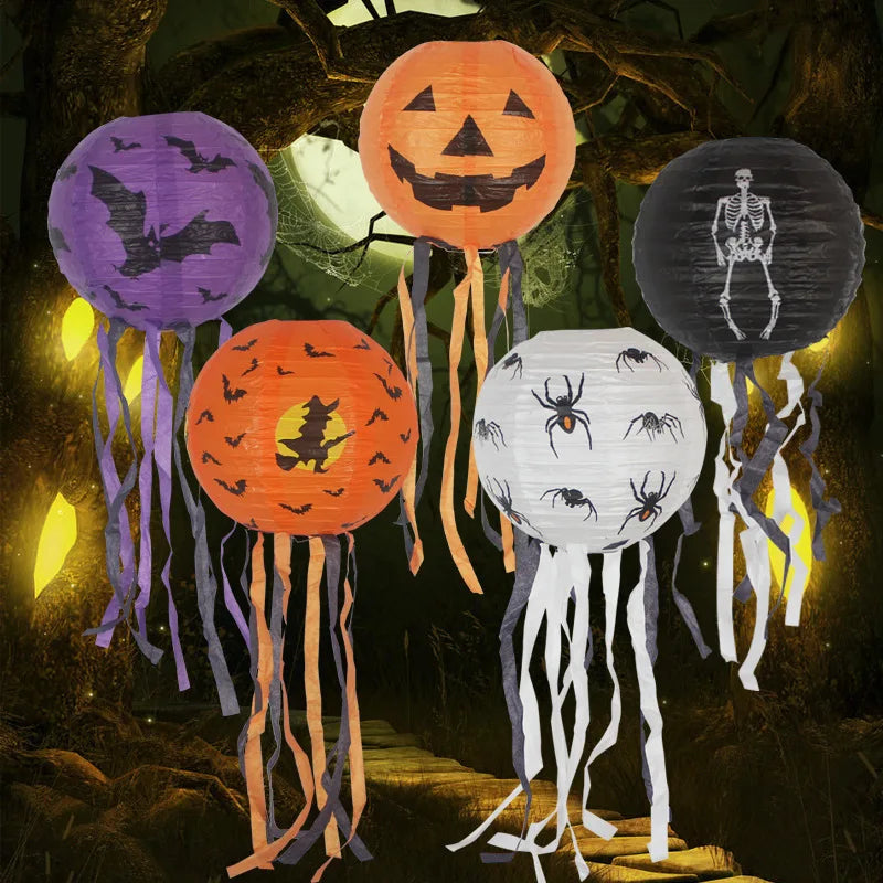 Halloween Paper Lanterns Pumpkin Spider Bat Skeleton Party Decorations Outdoor Set