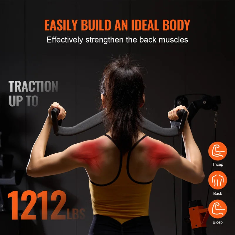 Heavy-Duty Lat Pulldown Cable Attachment with Rubber-Coated Handle for Strength Training