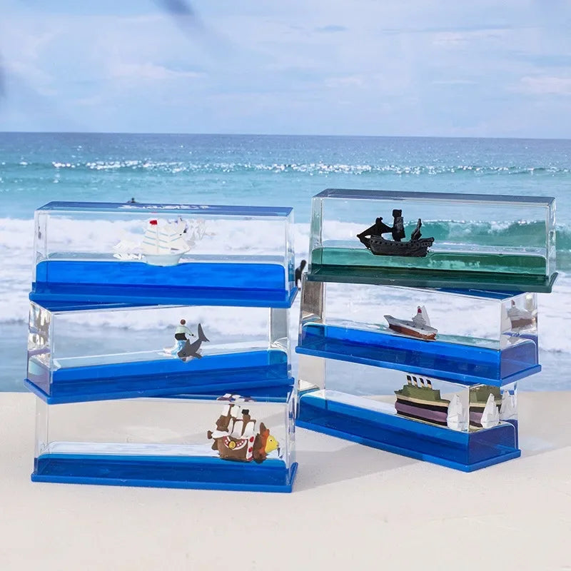 Floating Ship Desk Decor - One Piece Going Merry & Thousand Sunny Liquid Boat