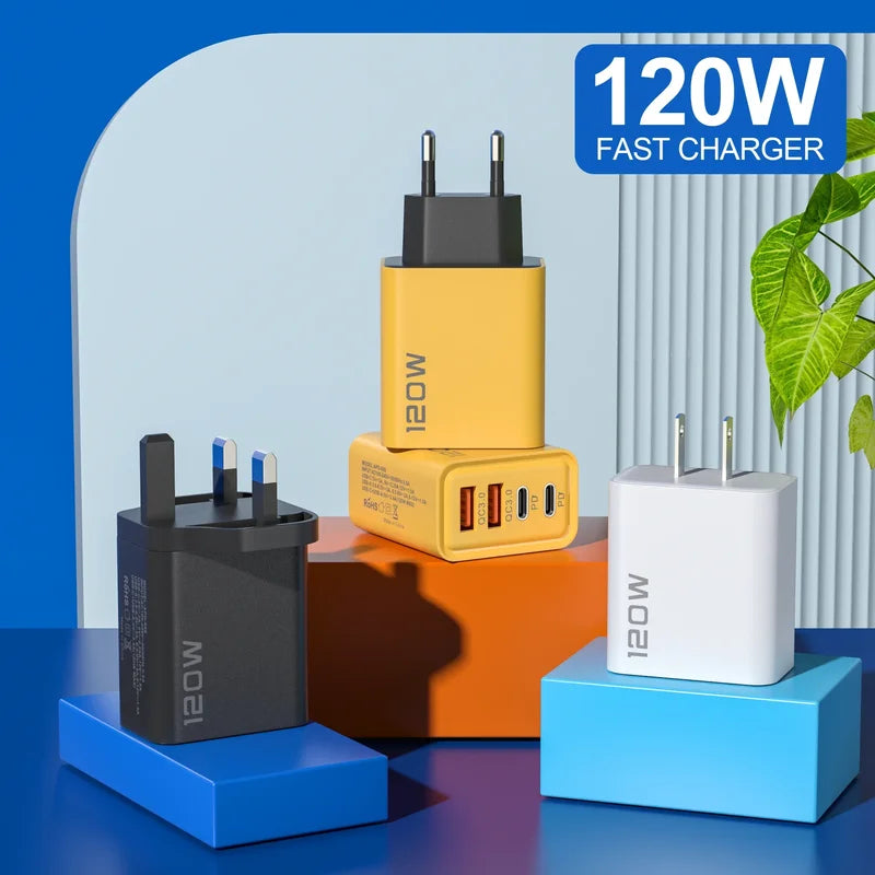 120W USB-C Fast Charger with Multiple Ports for Smartphones and Tablets
