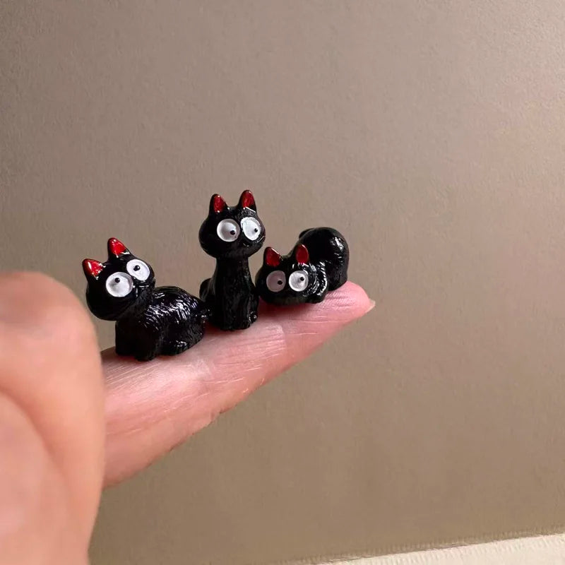 10pcs Miniature Black Cat Garden Gnome Figurines for Fairy & Moss Terrarium Decor