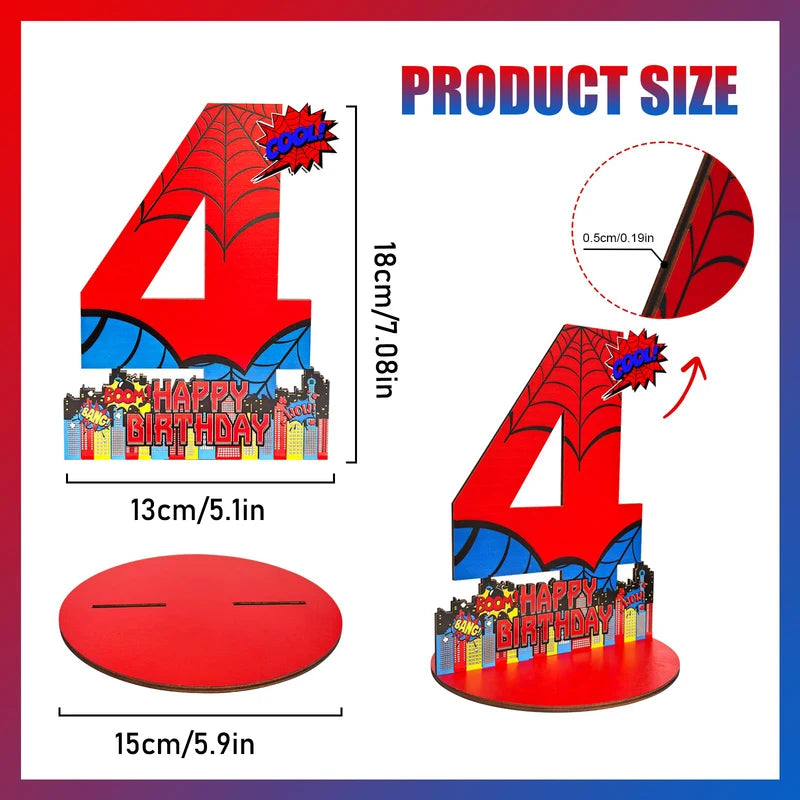 Spider Theme Birthday Number Sign Centerpiece Wooden Table Decor Photo Prop