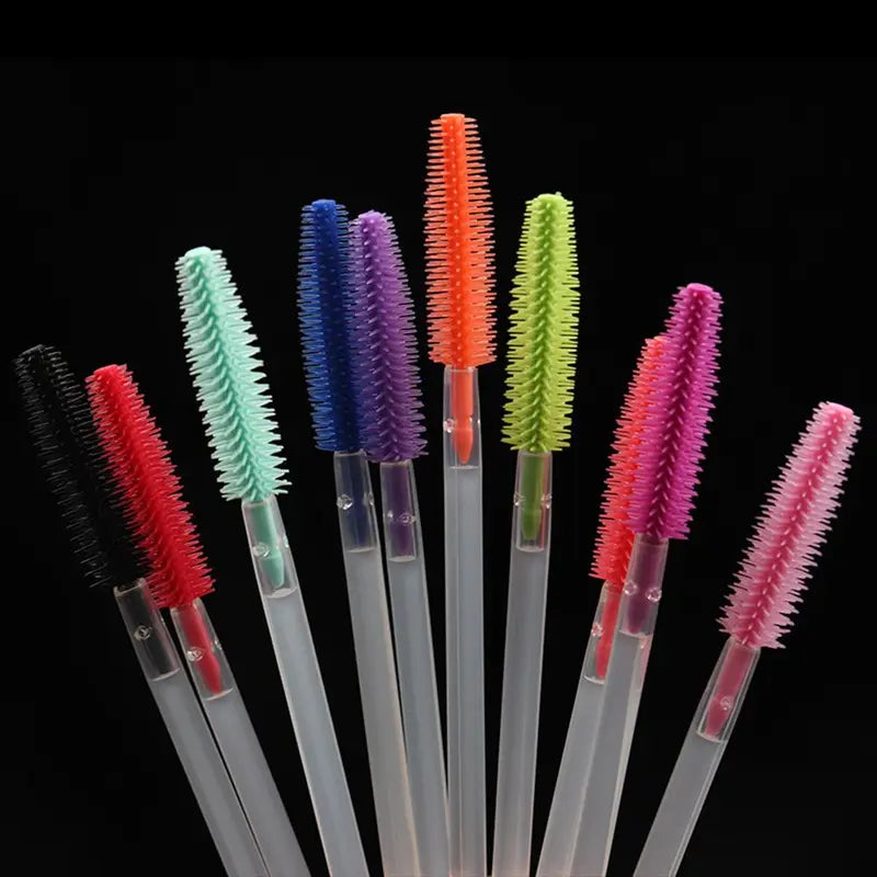 Colorful Disposable Silicone Mascara & Eyebrow Applicator Brush Set - 10Pcs