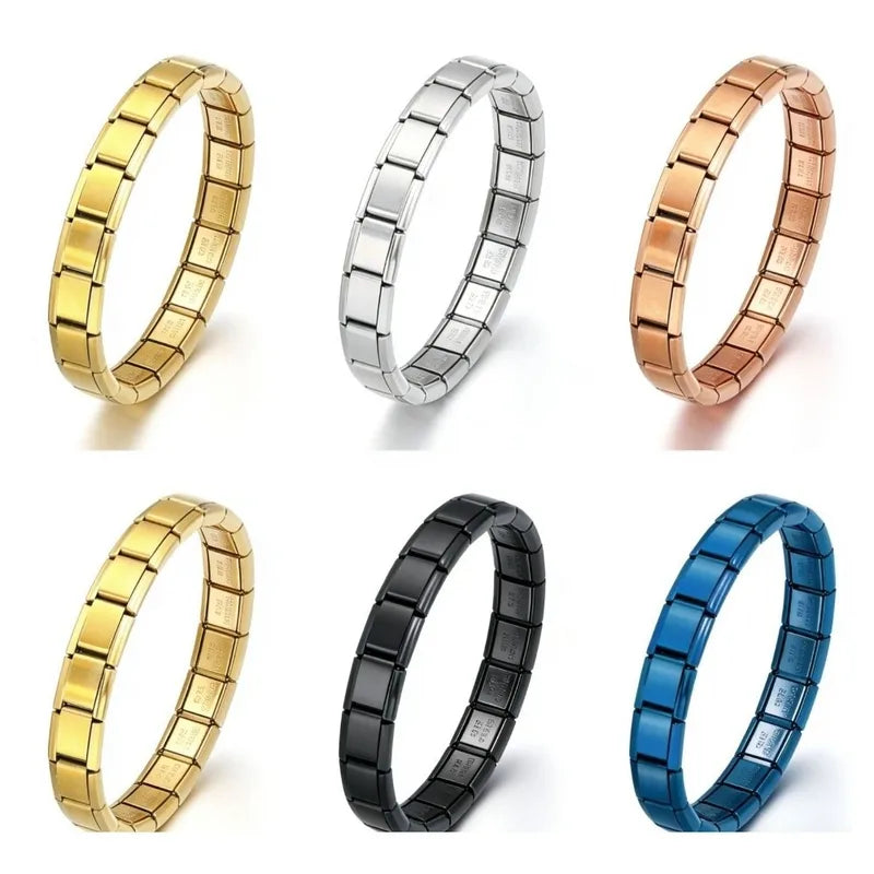 Stretchable Italian Chain Link Bracelet 9mm Modular Stainless Steel Jewelry