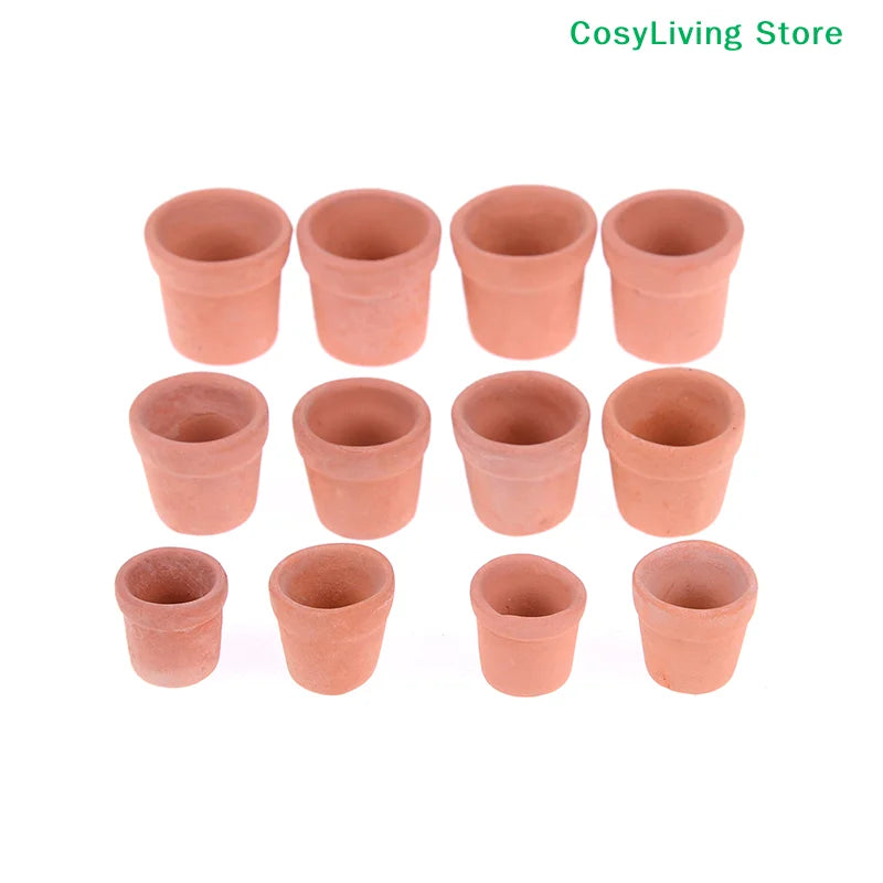 12Pcs Miniature Red Clay Flower Pots for Desktop Garden & Home Decor