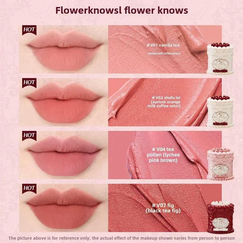 Flower Knows Lip Matte Velvet Cream - 5ml Lip Makeup, Multiple Colors