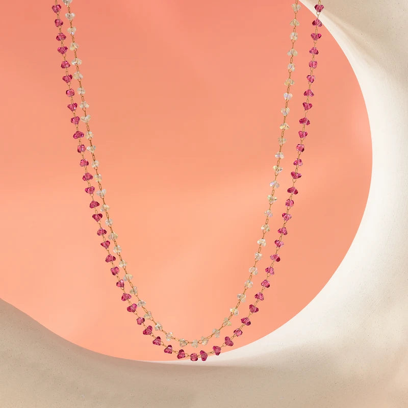 Elegant Sparkling Crystal Necklace with Multi-Length Chain - Gold Plated Stainless Steel Jewelry for Women