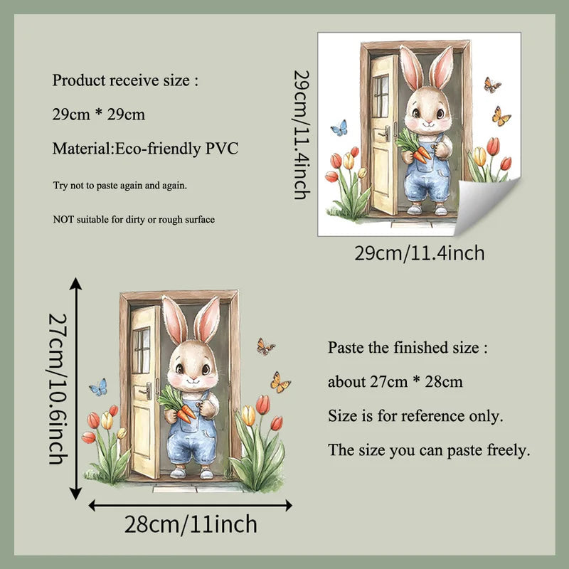 Wooden Bunny Wall Sticker for Kids Room Decor - Self-Adhesive, Waterproof