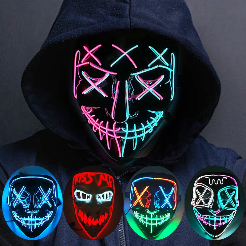 Wireless Neon LED Purge Mask for Halloween Cosplay Party Glow in The Dark Mask