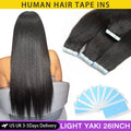Light Yaki Tape-In Hair Extensions Human Remy Hair 12-26 Inch 20pcs