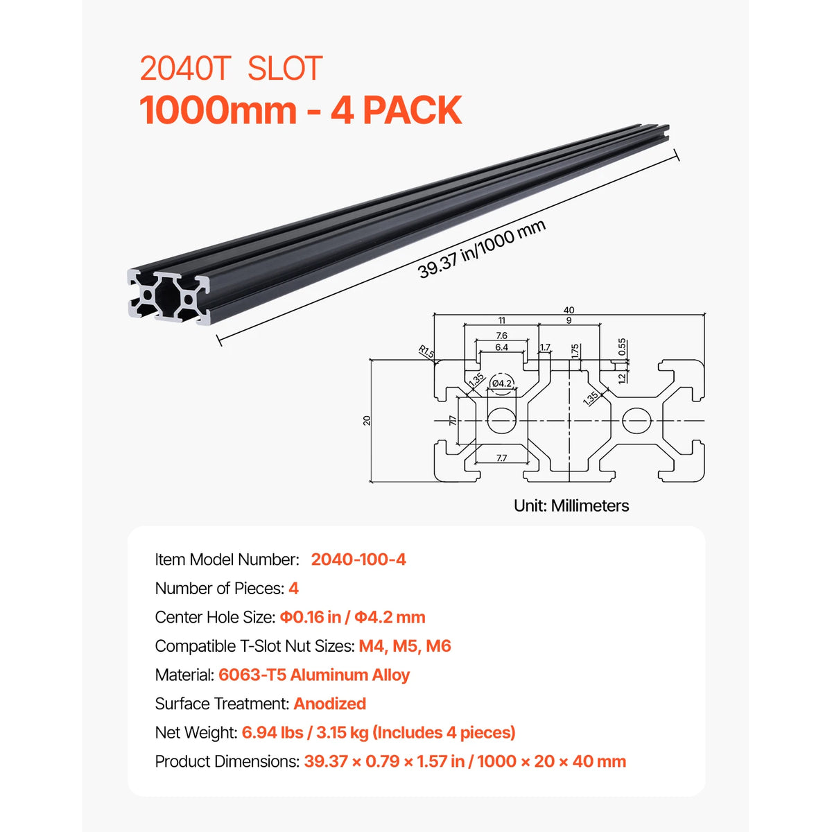 Aluminum Extrusion Linear Rail 4-5 pcs 1000mm-2000mm for 3D Printer CNC DIY