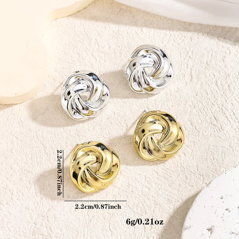 Geometric Hollow Stud Earrings for Women - Irregular Twisted Design