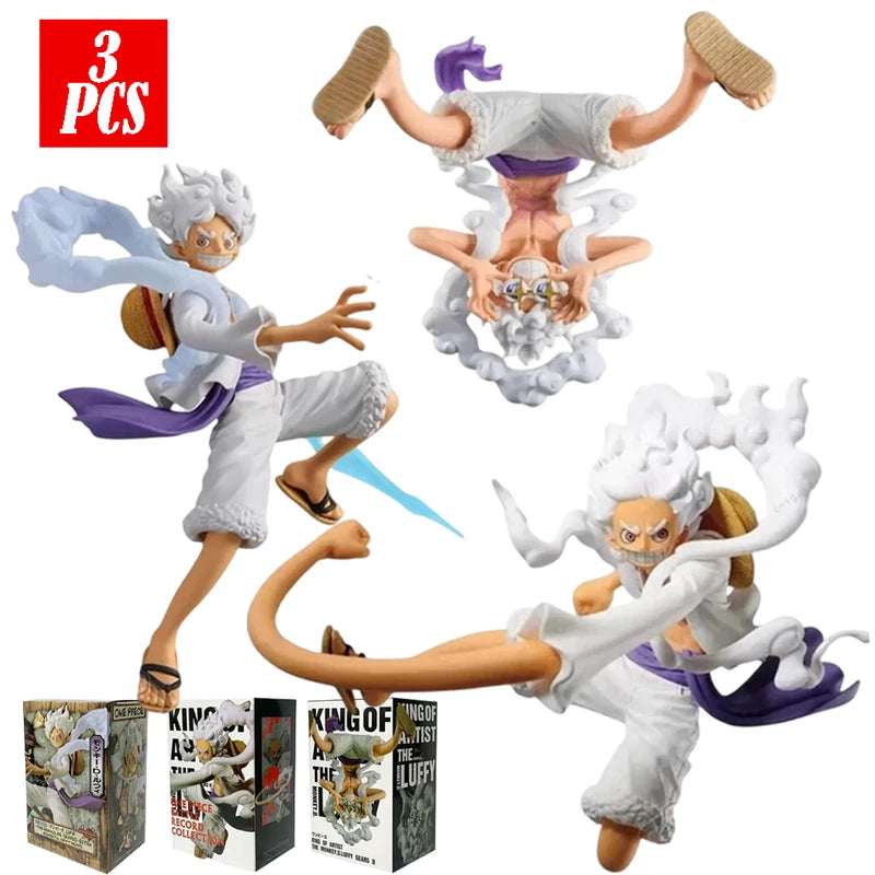 3 Pieces Monkey D Luffy Action Figures Model One Piece Gear 5 Sun God Nika PVC Toy Collection