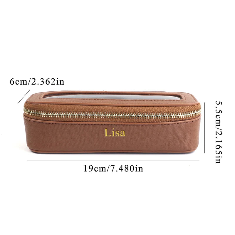 Customized PU Leather Transparent Makeup Brush Bag Portable Storage Organizer