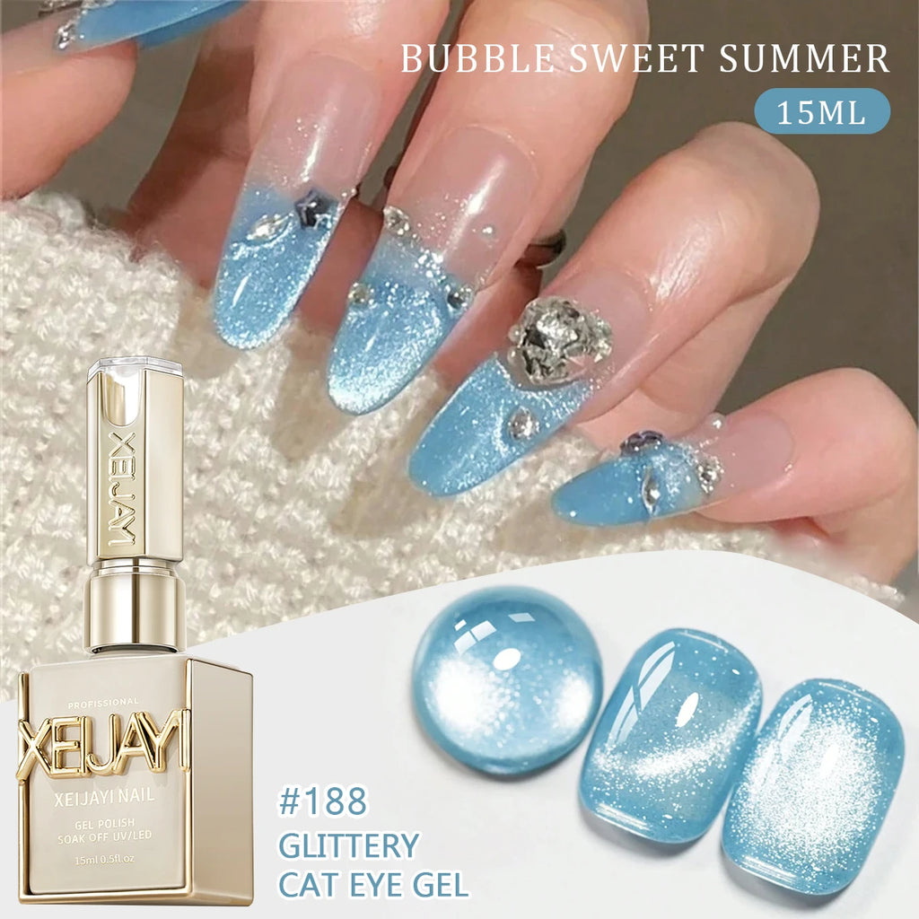 Bubble Cat Eye Nail Polish Gel - Summer Neon Blue Pink Nail Art