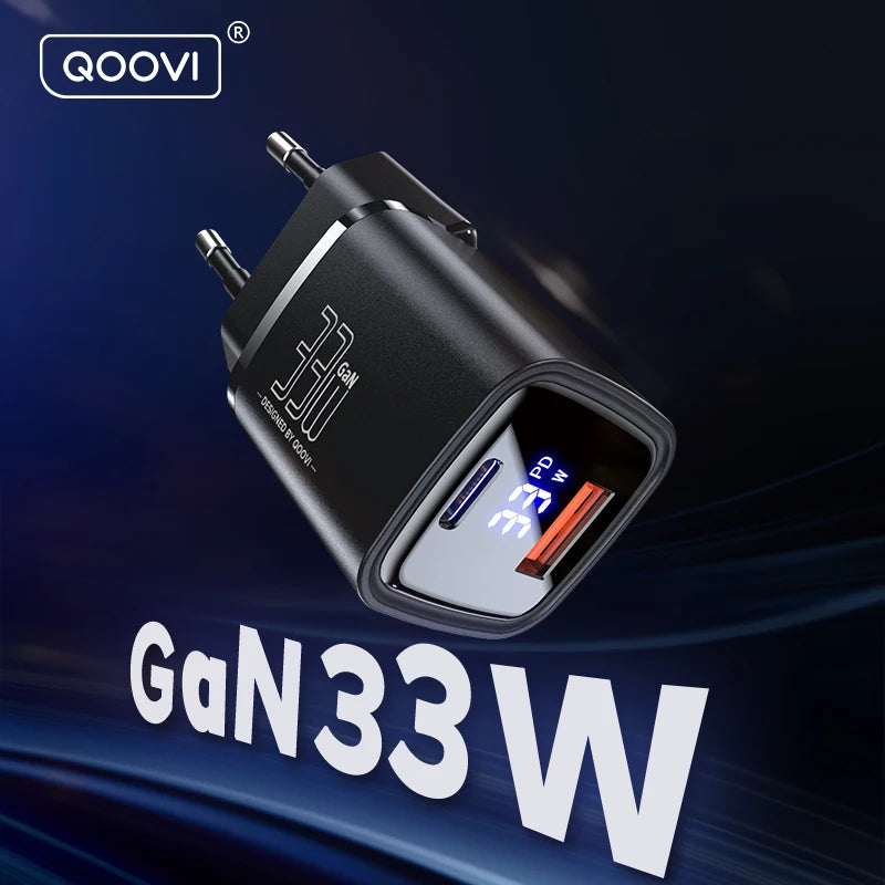 33W GaN Dual-Port Fast Charger Adapter USB C & USB A Compatible with Smartphone Tablet
