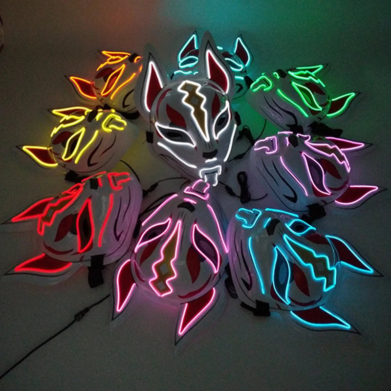LED Cosplay Anime Mask Neon Light Up Fox Mask for Halloween Party & Carnival