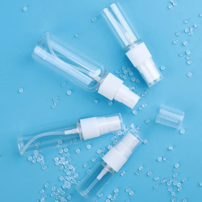 Refillable Travel Spray Bottles Set with Mist Pump - Portable Transparent Vials