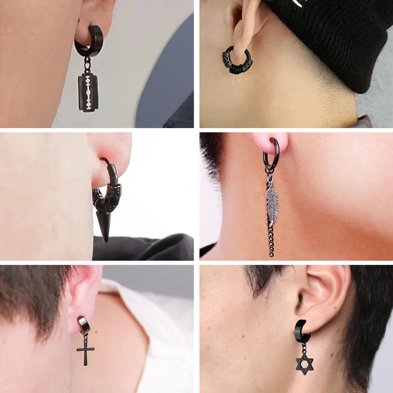 Fashion Cross Pendant Ear Clip Non Piercing Fake Earrings for Men Women Jewelry