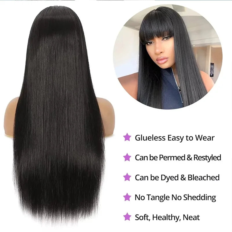 Human Hair Wig 26-30 Inch Bone Straight Brazilian HD Lace Frontal 200% Density