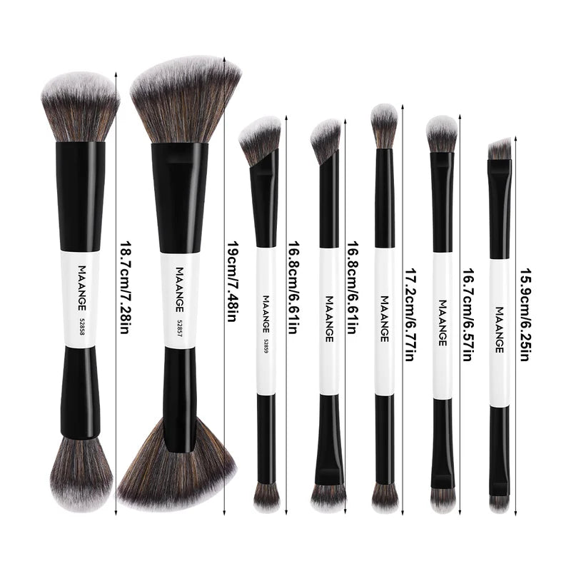7Pcs Makeup Brush Set - Double Head Face & Eye Cosmetics Tools for Foundation Blush