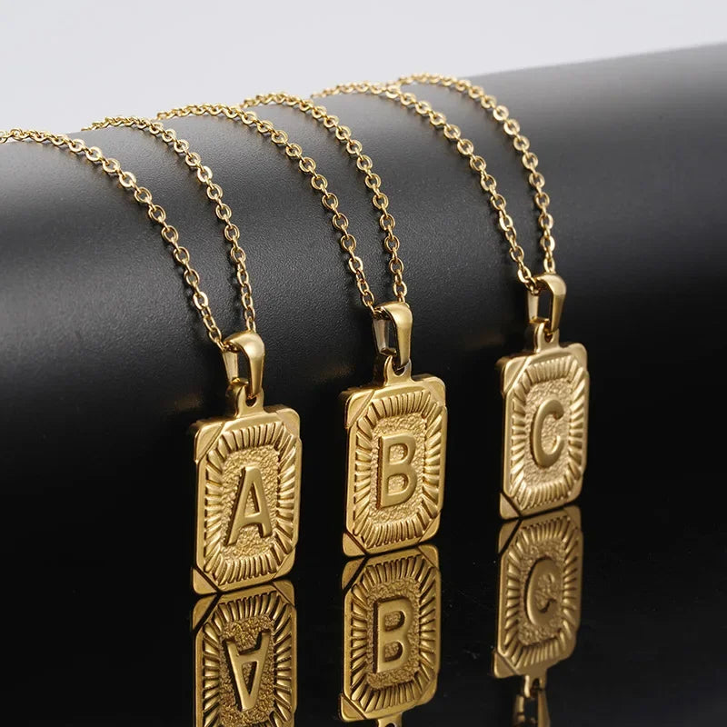 Initial Pendant Necklace for Women & Men Stainless Steel Cuba Link Letter Charm