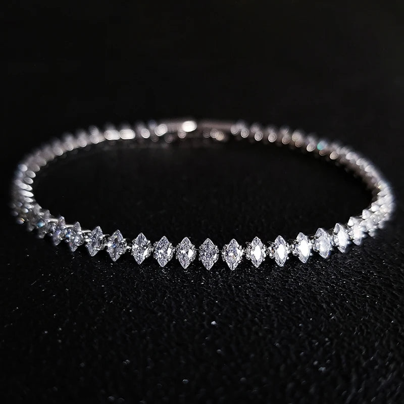 Luxury Silver Color Marquise Oval Square Cut Tennis Bracelet for Women