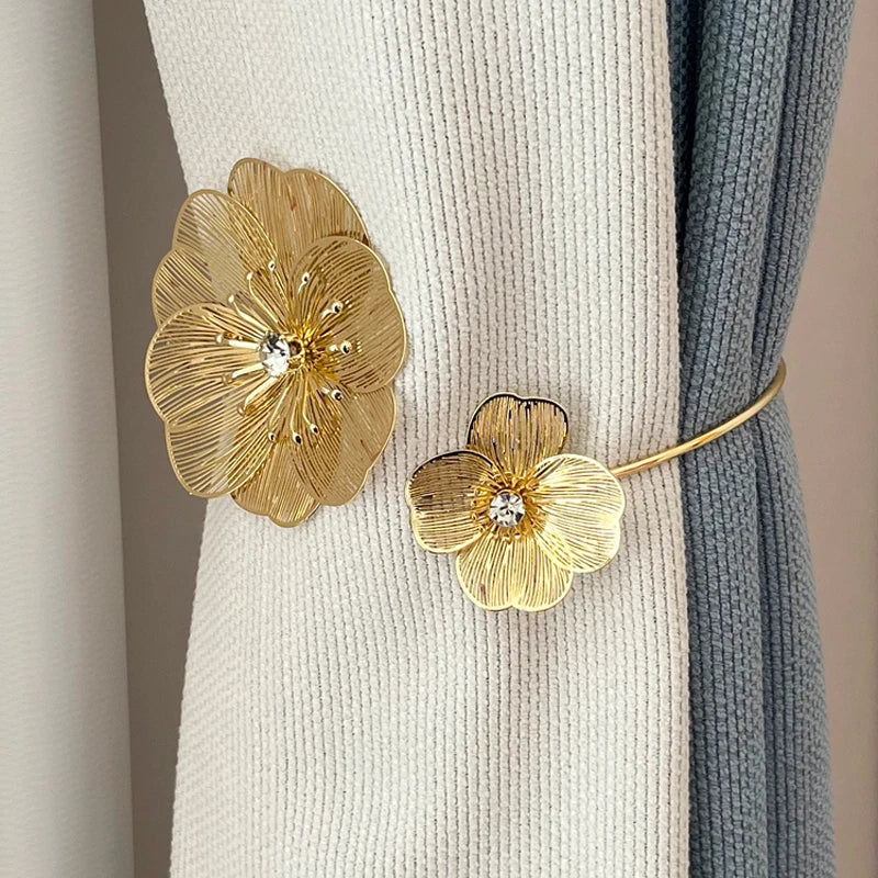Decorative Gold Flower Alloy Curtain Clips & Ties for Living Room Bedroom Kitchen