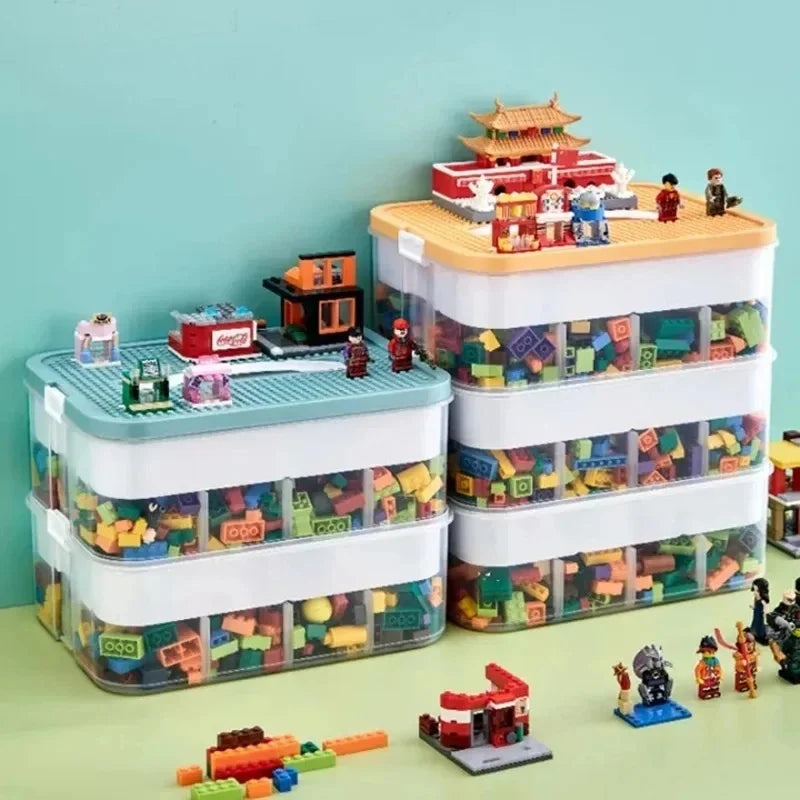 Kids Building Block Storage Box 2-Layer Adjustable Toy Organizer Small Container
