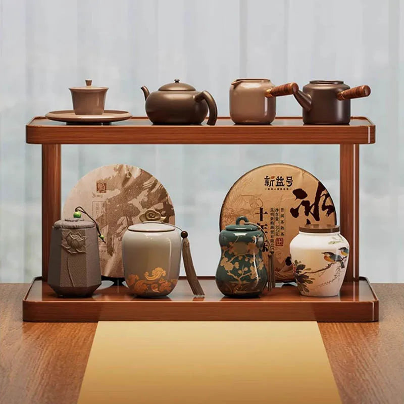 Multi-Layer Wooden Kitchen & Tea Room Storage Rack - Countertop Organizer