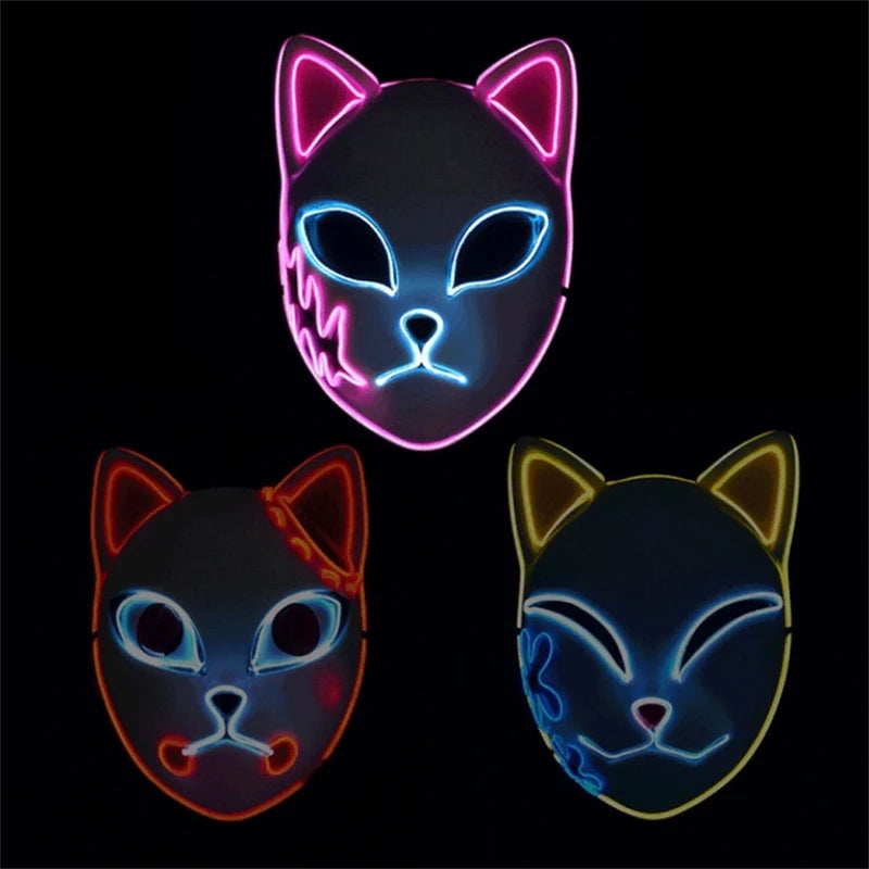Halloween Neon Mask Cosplay LED Demon Slayer Mask with Ghost Design