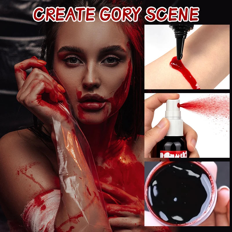 Fake Blood Makeup Kit for Halloween & Cosplay - 4-Piece SFX Blood Set