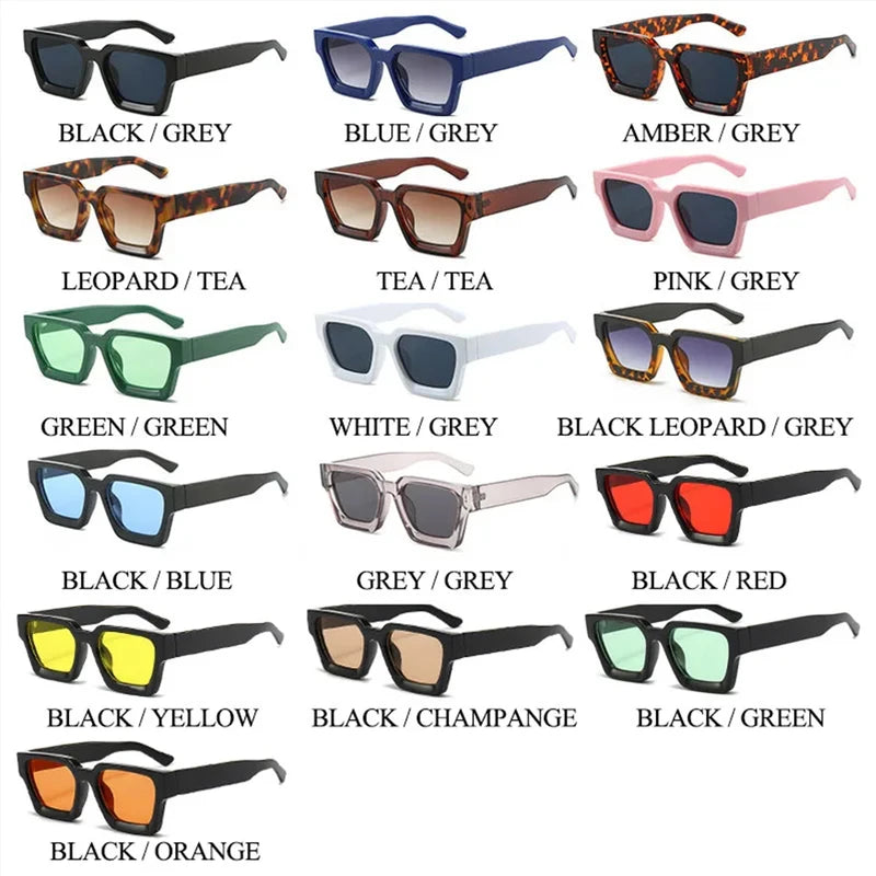 Unisex Square Fashion Sunglasses UV400 Retro Green Lens Shades for Women Men